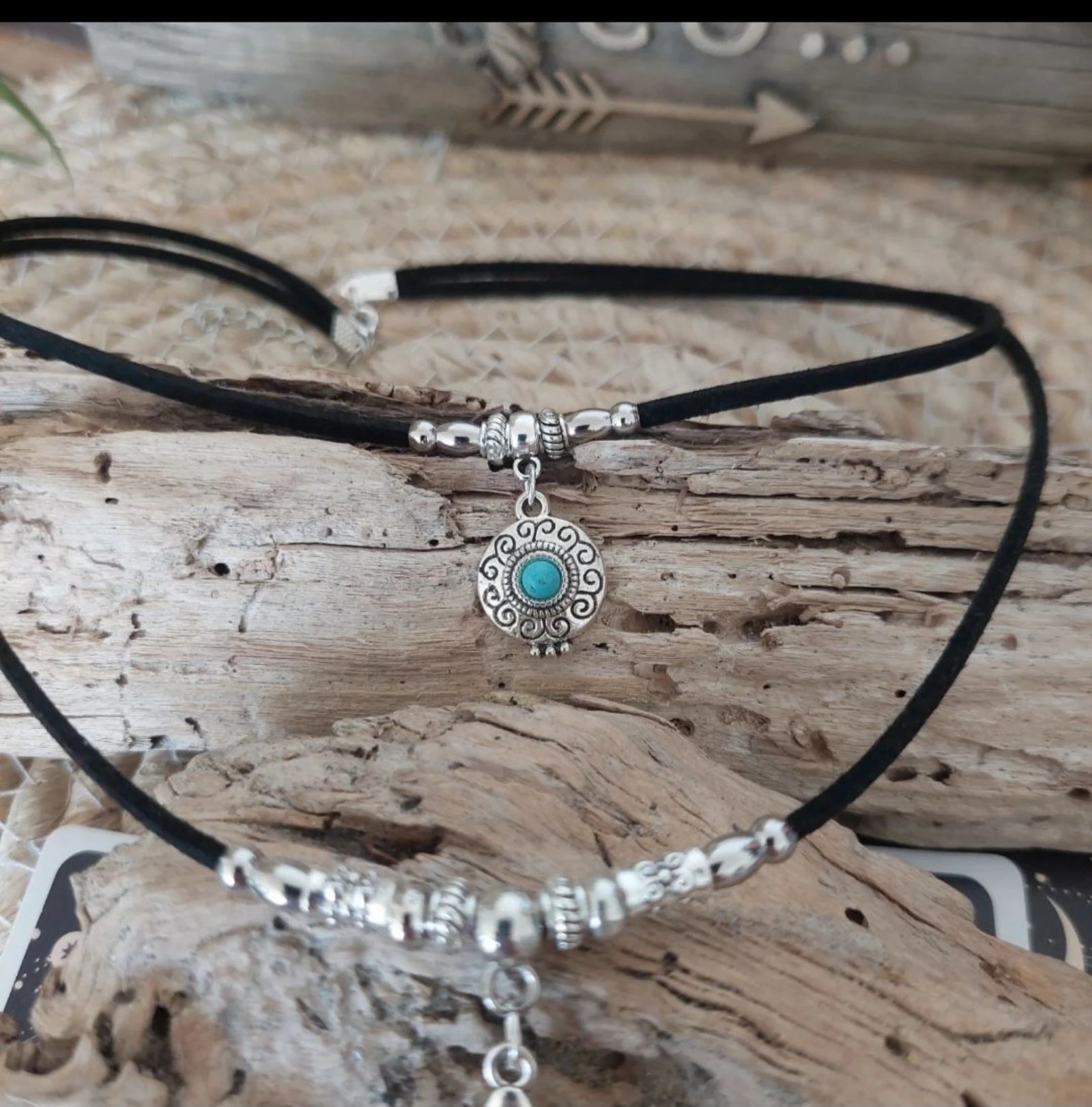 Parure bohème double rangs, larme maya spirale turquoise – photo 7